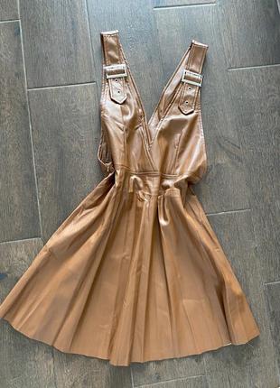 Платье сарафан кожаное коричневое
