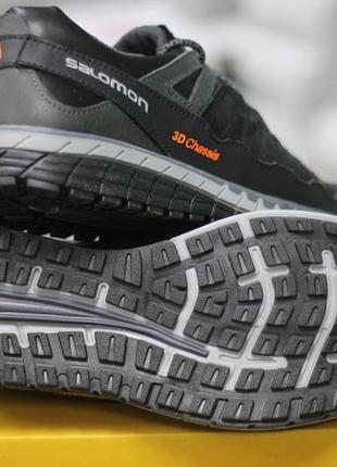 Кожаные мужские кроссовки salomon 3d chassis черные2 фото