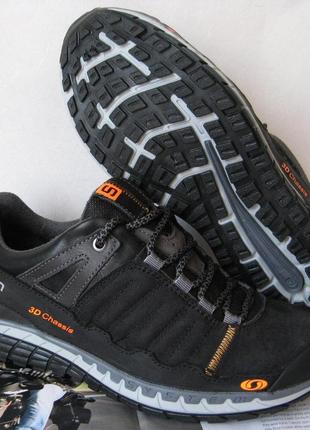 Кожаные мужские кроссовки salomon 3d chassis черные3 фото