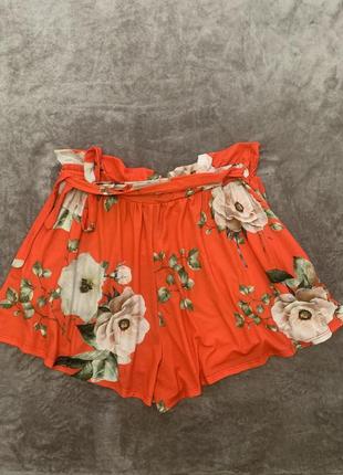 Яркие шорты pinc clove кораллового цвета с цветочным принтом, высокая талия размер 20/ 3xl, 4xl1 фото
