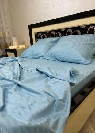 Страйп-сатин, комплект постельного белья, голубой4 фото