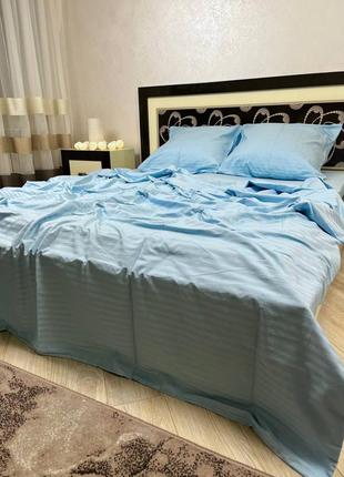 Страйп-сатин, комплект постельного белья, голубой3 фото