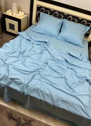 Страйп-сатин, комплект постельного белья, голубой2 фото