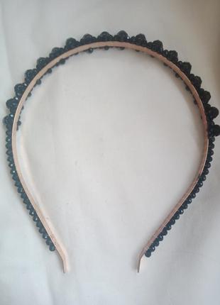 Обруч для волосся  металевий з скляними намистинами