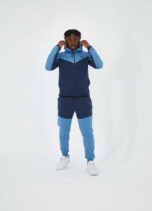 Лёгкий синий спортивный костюм nike tech fleece с капюшоном синій чоловічий спортивний костюм nike tech fleece блакитний костюм найк теч фліс1 фото