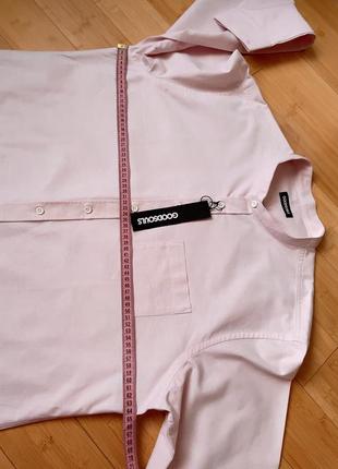 Светло-розовая, хлопковая рубашка без воротника7 фото