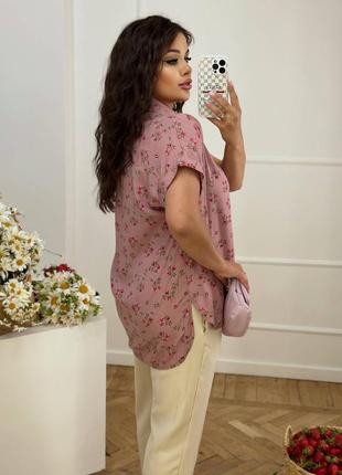 Женская блузка, рубашка летняя большие размеры розовая штапель5 фото
