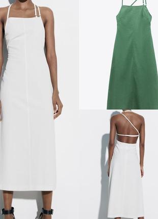 Льняное платье zara с открытой спиной