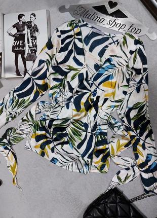 Блуза сатинова принт листя блузка атласна на запах 46 48 m&amp;s распродажа розпродаж блуза листья4 фото