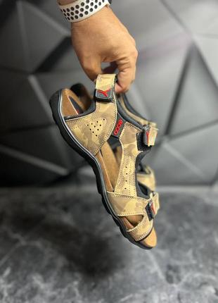 Стильные мужские сандалии эко ecco хаки на липучьях из натуральной кожи/человече обуви на лето1 фото