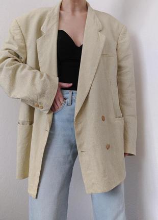 Винтажный льняной пиджак полоска жакет двубортный пиджак хлопок блейзер в полоску пиджак двубортный блейзер винтаж пиджак