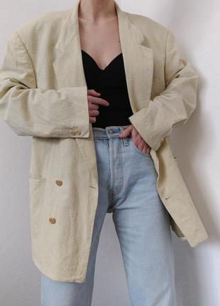 Винтажный льняной пиджак полоска жакет двубортный пиджак хлопок блейзер в полоску пиджак двубортный блейзер винтаж пиджак2 фото