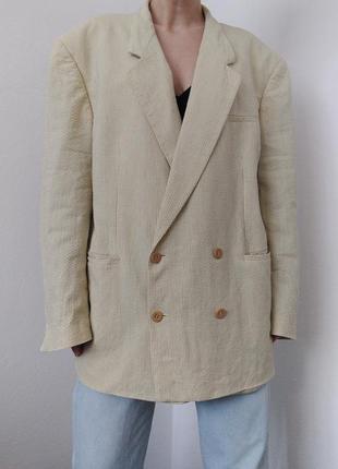 Винтажный льняной пиджак полоска жакет двубортный пиджак хлопок блейзер в полоску пиджак двубортный блейзер винтаж пиджак6 фото