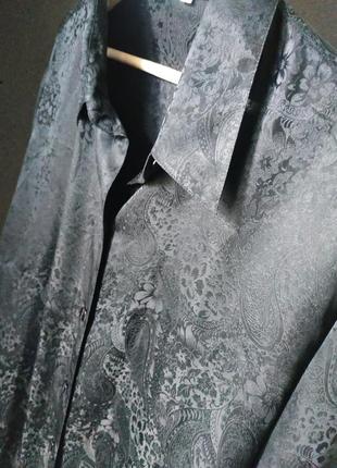 Шёлковая винтажная блузка 100 % жаккардовый шелк park lane шовк матовый атласный цветы бежевая черная блуза рубашка батал оверсайз3 фото