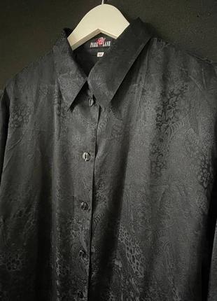 Шёлковая винтажная блузка 100 % жаккардовый шелк park lane шовк матовый атласный цветы бежевая черная блуза рубашка батал оверсайз2 фото