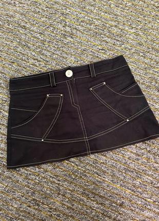 Чорна міні спідниця джинсова з карманами трапеція м1 фото