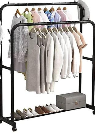 Подвійна стійка вішалка для одягу та взуття loft rack сталева з полицею black