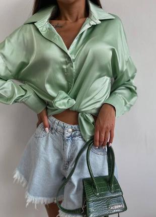 🎨4 цвета! шикарная женская шелковая блуза рубашка оливка жеncкая4 фото