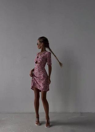 Платье мини приталенное v образный вырез рукав до локтя вверху присобран юбка трапеция ткань штапель5 фото