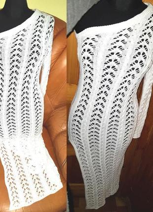 Трендовое белое вязаное платье на одно плечо бренд femme7 фото