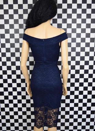 Синее кружевное миди платье открытые плечи элегантное красивое женственное3 фото