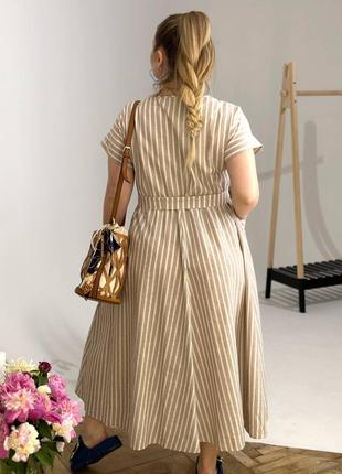 Хорошее длинное льняное платье в полоску10 фото
