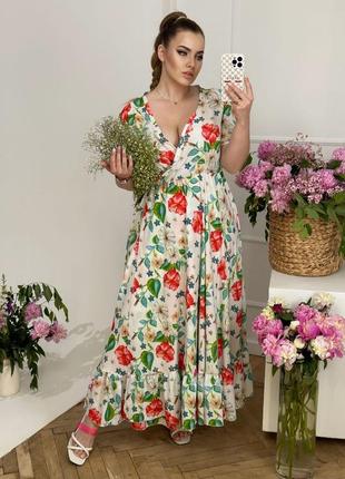 Красивое длинное платье на запах в цветочный принт5 фото