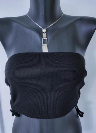 Черный топ в рубчик без бретелей missguided uk 6, xs,  34, 42