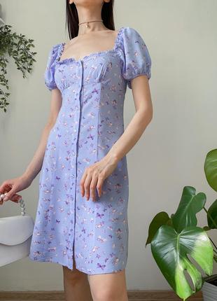 Платье на пуговицах трендовое с объёмными пышными рукавами с квадратным вырезом декольте миди мини сарафан6 фото
