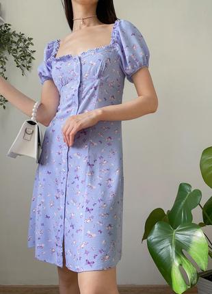 Платье на пуговицах трендовое с объёмными пышными рукавами с квадратным вырезом декольте миди мини сарафан8 фото