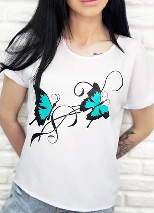 Літня блузка - футболка жіноча з метеликами вільного крою норма та батал "arial"2 фото