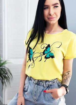 Літня блузка - футболка жіноча з метеликами вільного крою норма та батал "arial"7 фото