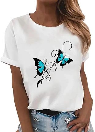 Літня блузка - футболка жіноча з метеликами вільного крою норма та батал "arial"3 фото