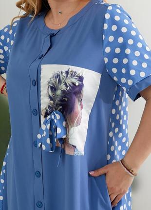 Сукня міді вільного силуету спереду на ґудзиках рукав короткий виріз кругла аплікація кишені тканина софт3 фото