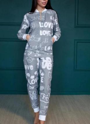 Пижама женская sweetjama с карманом на попе love you серая1 фото