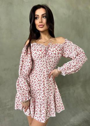 Шикарное короткое платье с пышной юбкой с открытыми плечами с рукавами фонариками белое чёрное оливковое розовое синее лолита беби долл вечернее