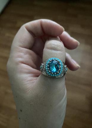 Кільце колечко перстень 20 розмір з блакитним каменем2 фото