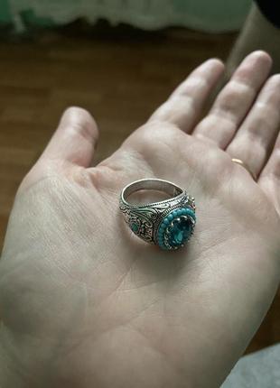 Кільце колечко перстень 20 розмір з блакитним каменем3 фото