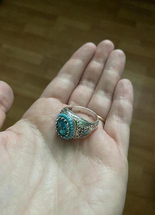 Кільце колечко перстень 20 розмір з блакитним каменем4 фото