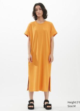 Оранжевое платье с поясом из серии airism uniqlo u5 фото