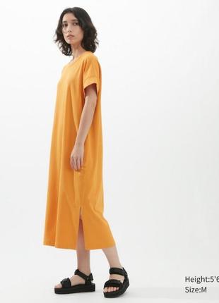 Оранжевое платье с поясом из серии airism uniqlo u3 фото