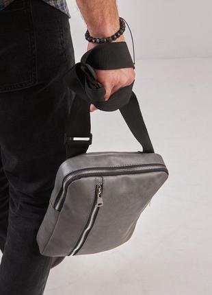 Чоловіча сіра сумка планшет через плечо vertical екошкіра7 фото