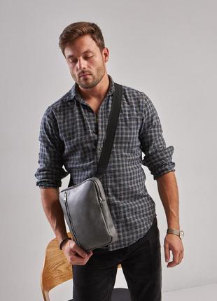 Чоловіча сіра сумка планшет через плечо vertical екошкіра6 фото