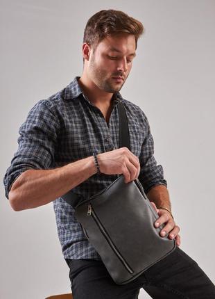 Чоловіча сіра сумка планшет через плечо vertical екошкіра4 фото