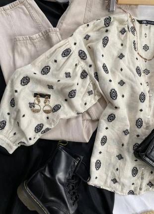 Рубашка из льна в стиле вышиванки zara новая коллекция размер л,2 фото