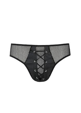Чоловічі труси зі шнурівкою passion slip richard s/m, чорні, екошкіра, сітка