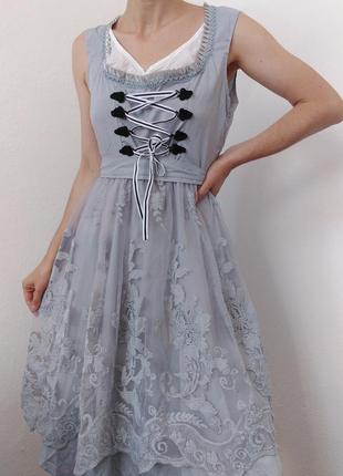 Бавовняна сукня сарафан сіре плаття мереживо вінтажне плаття сіра сукня вінтаж австрія баварський стиль плаття міді сарафан вінтажна сукня корсет2 фото