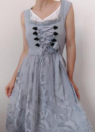 Бавовняна сукня сарафан сіре плаття мереживо вінтажне плаття сіра сукня вінтаж австрія баварський стиль плаття міді сарафан вінтажна сукня корсет3 фото
