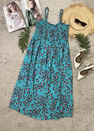 Яскрава натуральна міді сукня сарафан у леопардовий принт №16