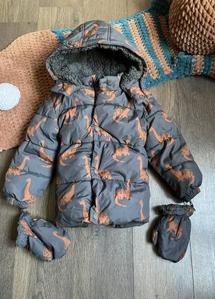Куртка зимняя george темно-серая с динозаврами 2-3 р